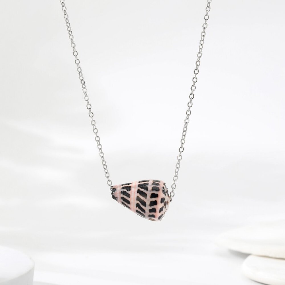 Hebrew cone shell necklace - silver chain